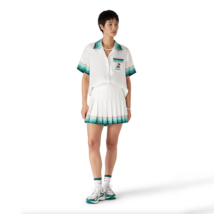 casablanca mountain wave print silk short sleeve shirt & skirt